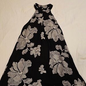 Willow & Clay Embroidered Halter A-Line Shift Dress in Black & White Pattern